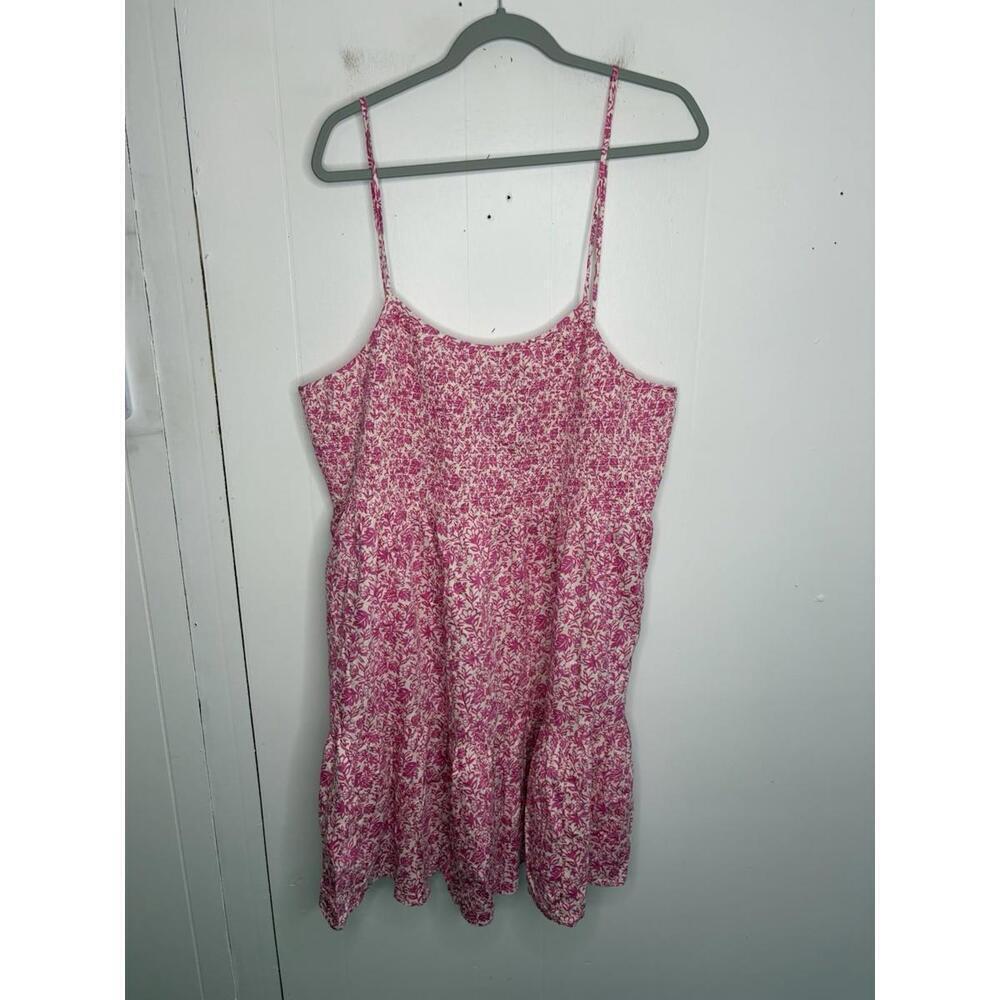 Gap Dress Womens XL Mini Smocked Sleeveless Tie Strap Vibrant Florals Pink Tank